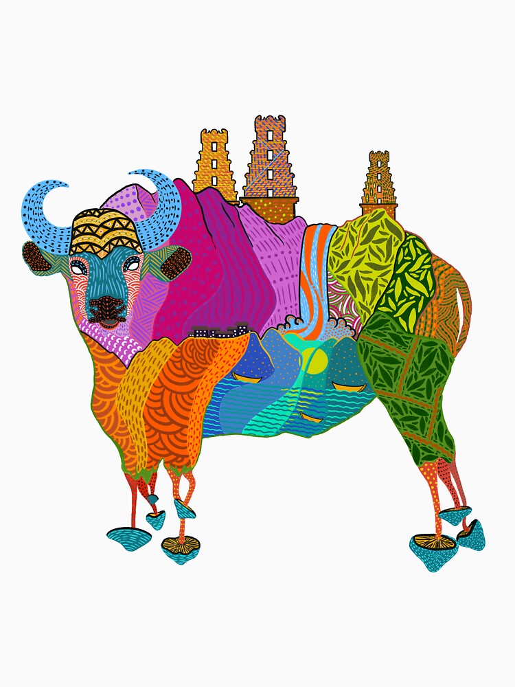 Trippy Bison Mushroom Pattern: Nature Friendly Mushroom Visions by Sampda Mago
