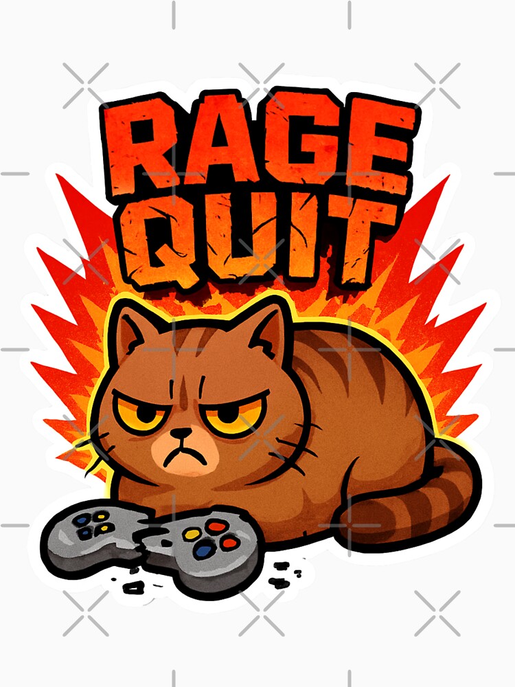 "Rage Quit" Funny Gamer Cat Loaf Vector Sticker by catastrocat