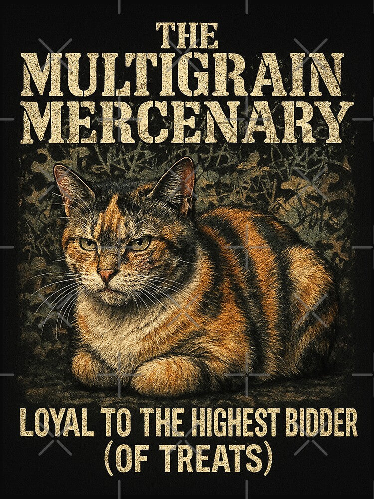 The Multigrain Mercenary Funny Calico Cat 90s Bootleg Tee by catastrocat