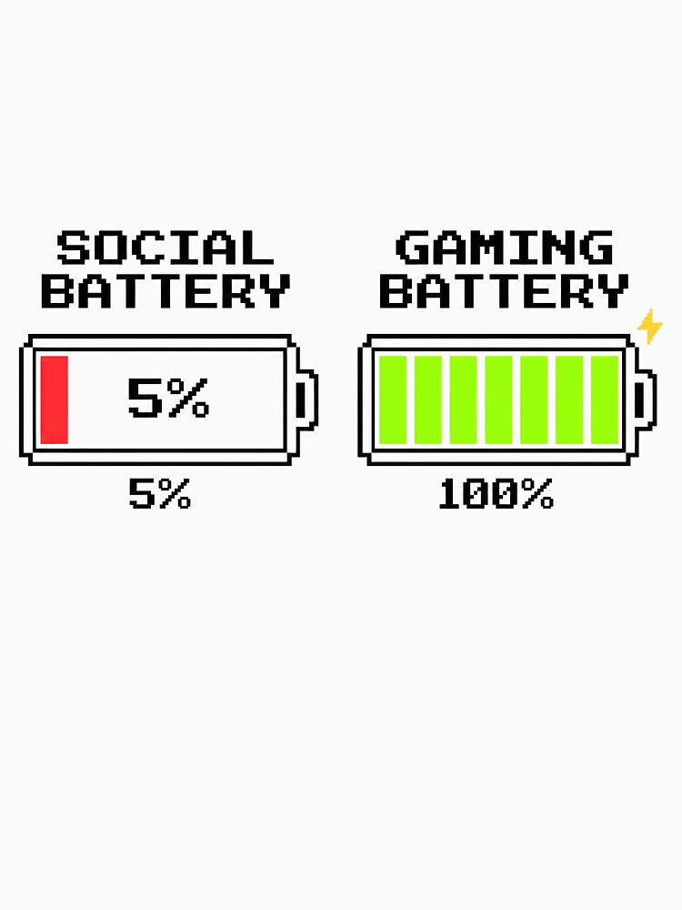 Social Battery 5% Gaming Battery 100% Funny Gaming T-shirt Introvert Gift by XPDrop