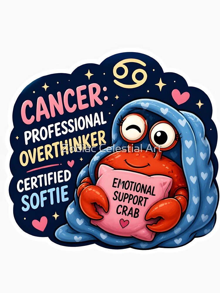 Cancer Professional Overthinker Certified Softie Sticker by Zodiac Celestial Art