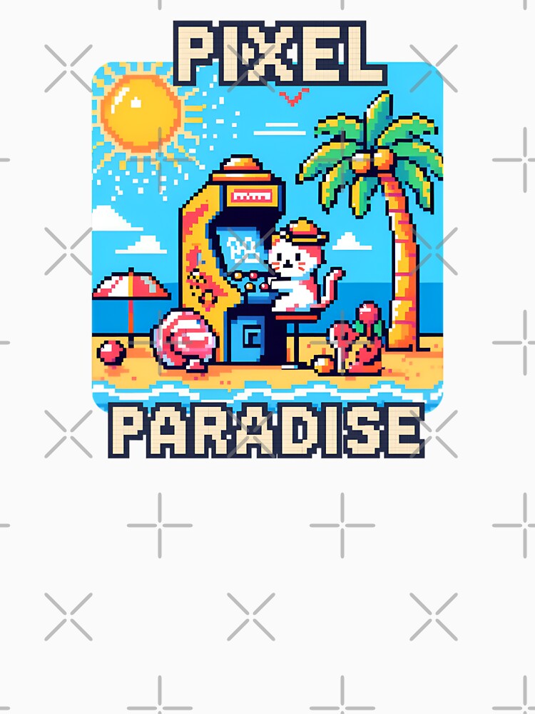 Pixel Paradise – Retro Beach Gaming Cat by Closeddog