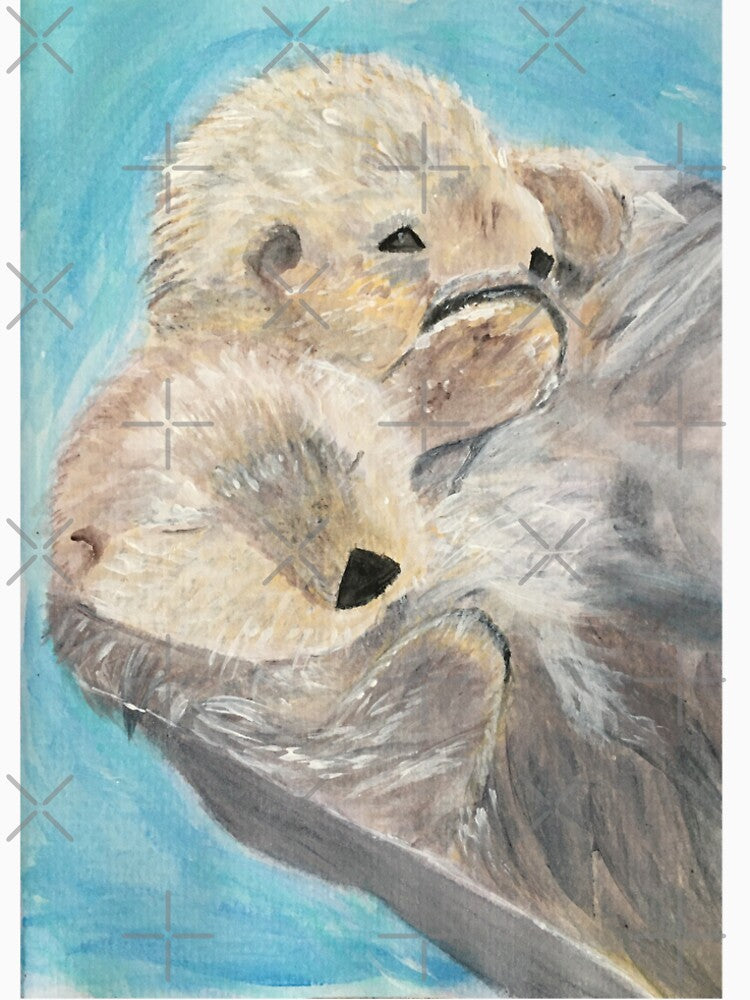 'Significant Otter' Otters Holding Hands Painting by Drawn By Hand Designs