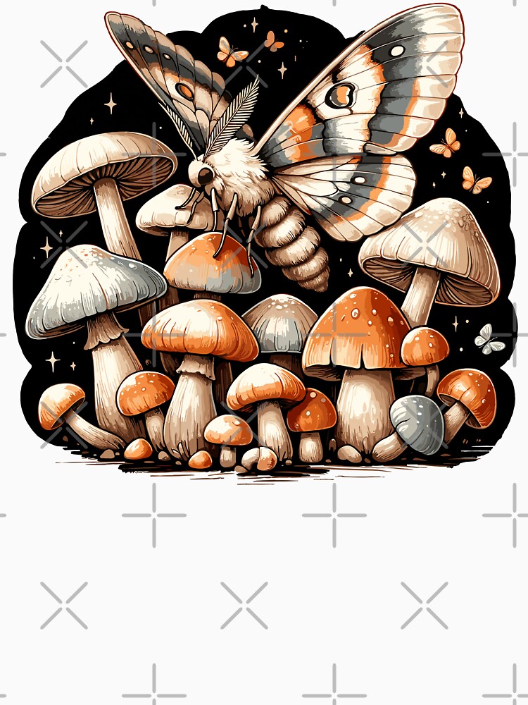 Moth On Forest Mushrooms Starry Night by CosyTeal