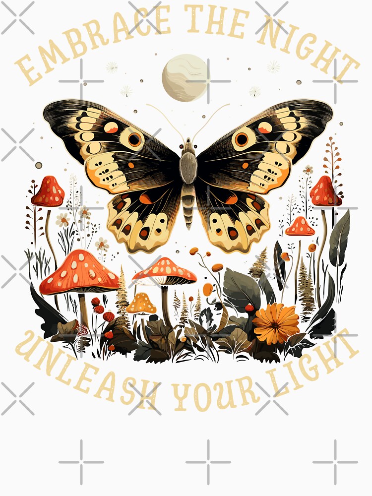 Moth With Mushrooms & Moon Embrace The Night by CosyTeal