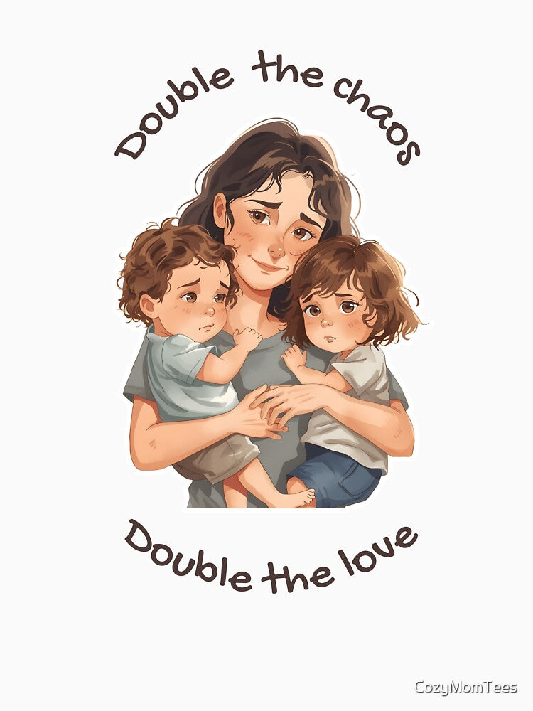 Double the Chaos, Double the Love - Cute Twin Mom Illustration by CozyMomTees