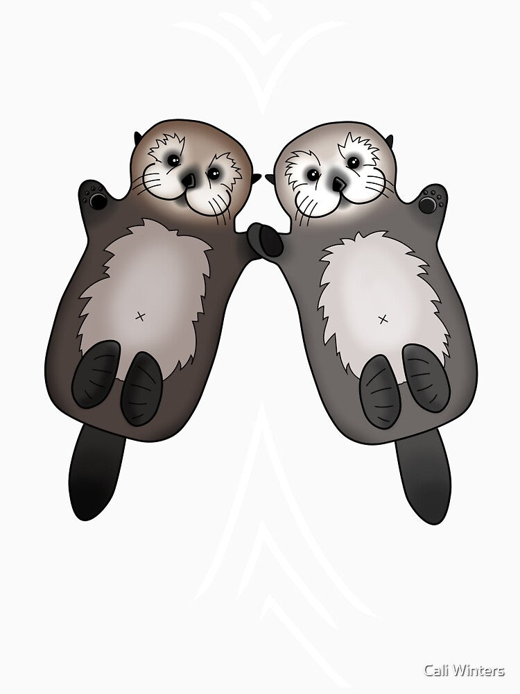 Otters Holding Hands - Sea Otter Couple by Pretty In Ink