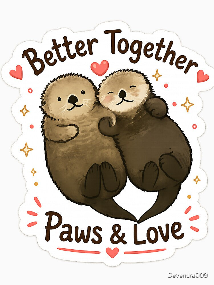 Cute Sea Otters Better Together Paws and Love Sticker by Devendra009
