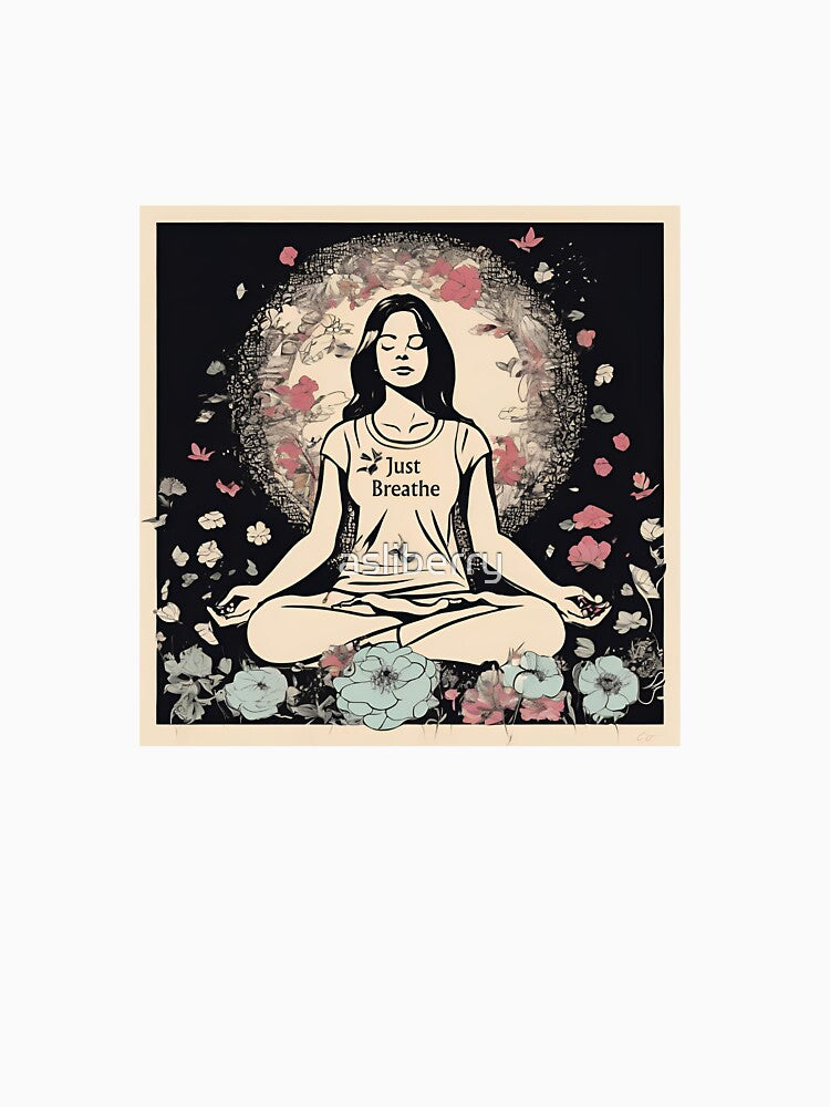 Just Breathe – Meditative Woman Illustration | Calm Mindfulness Art Print by asliberry