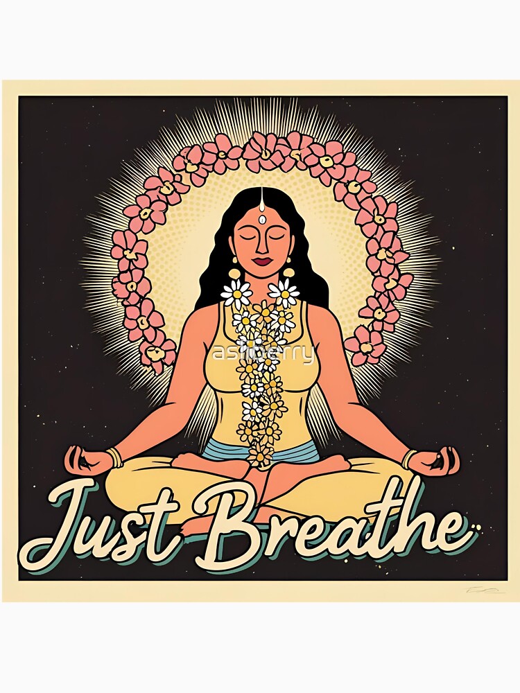 Just Breathe – Meditative İndian Woman Illustration | Calm Mindfulness Art Print by asliberry