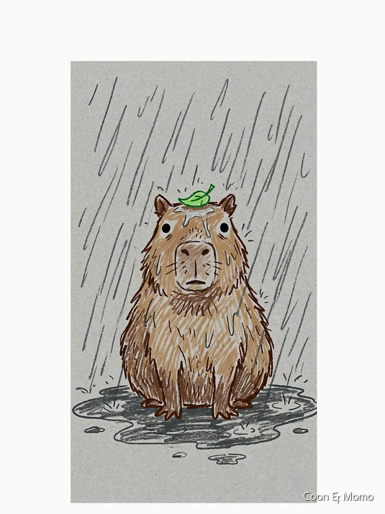 Stoic Zen Capybara Chilling In The Rain by Coon & Momo