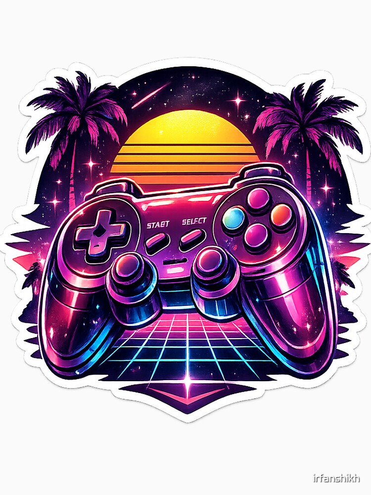 Retro Futuristic Gaming Controller Vaporwave Sticker | Synthwave Arcade Gamer Aesthetic by irfanshikh