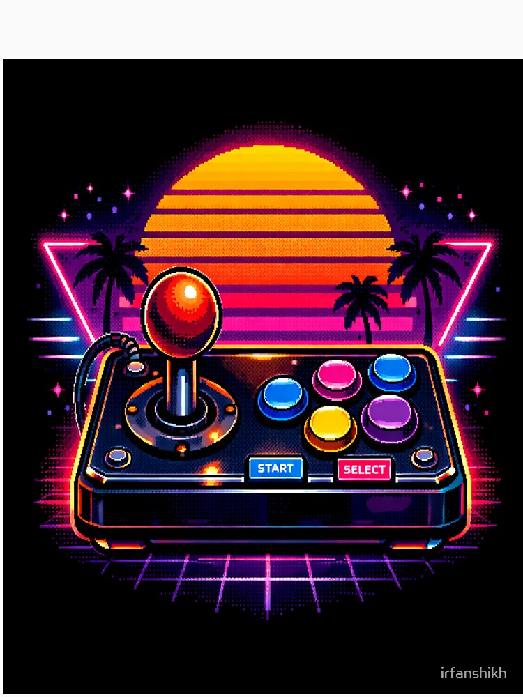 Retro 80s Gamer Arcade Controller Neon Synthwave Gaming T-Shirt Design by irfanshikh