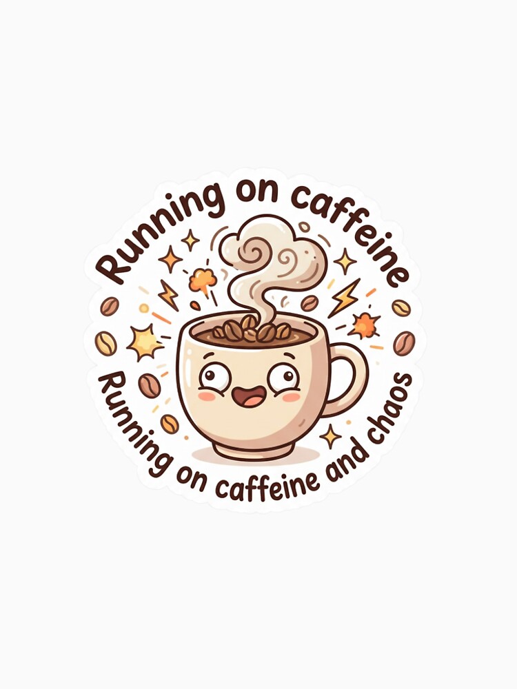 Running on Caffeine and Chaos — Coffee Humor Sticker by KrazeProject