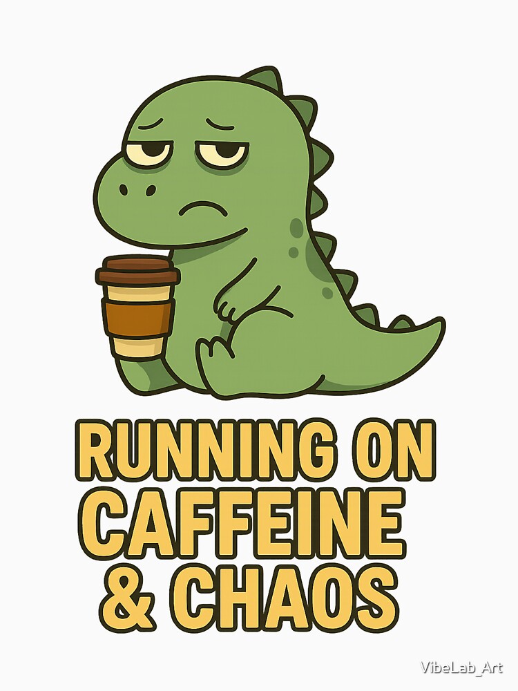 Running on Caffeine & Chaos – Funny Dino by VibeLab_Art