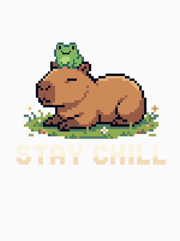 Stay Chill - Cute Capybara and Frog Pixel Art by artistastshirt