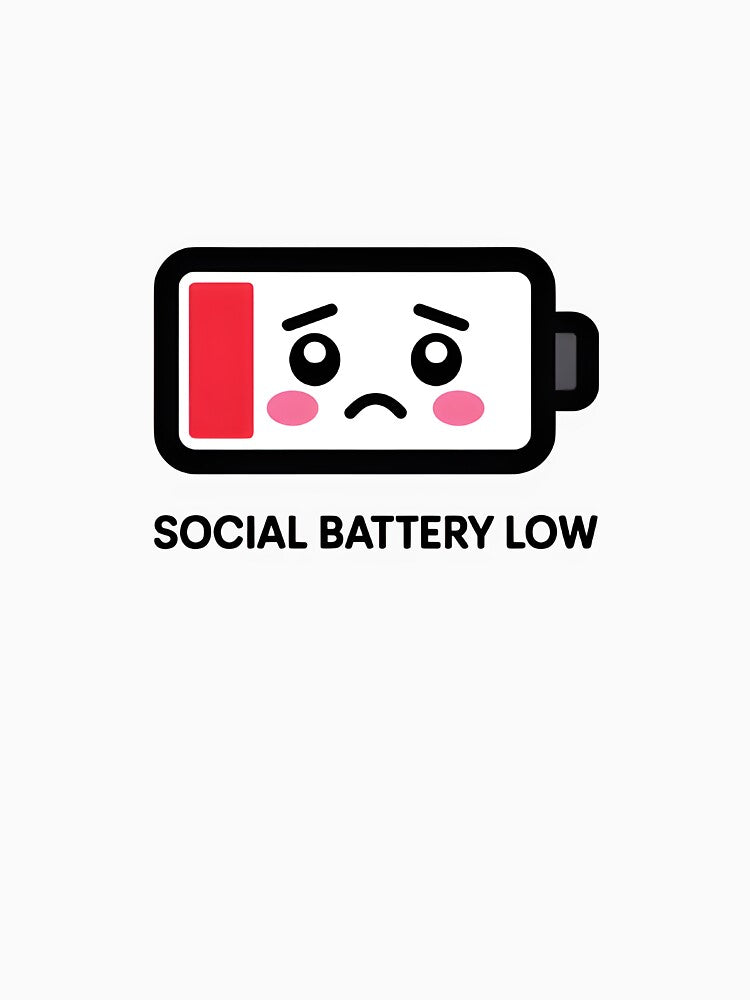 Social Battery Low Sticker – Cute Low Battery Face for Introverts & Burnout Mood by StickerNexa
