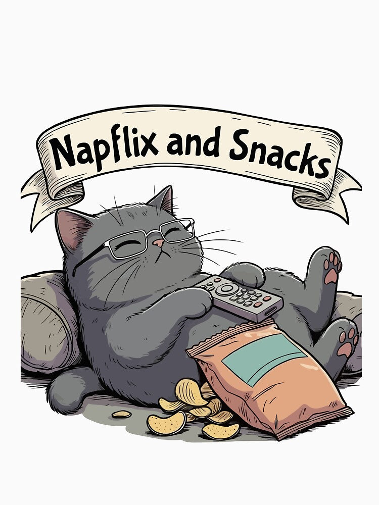 Napflix and Snacks - Funny Cat Meme Shirt by shirt0pedia