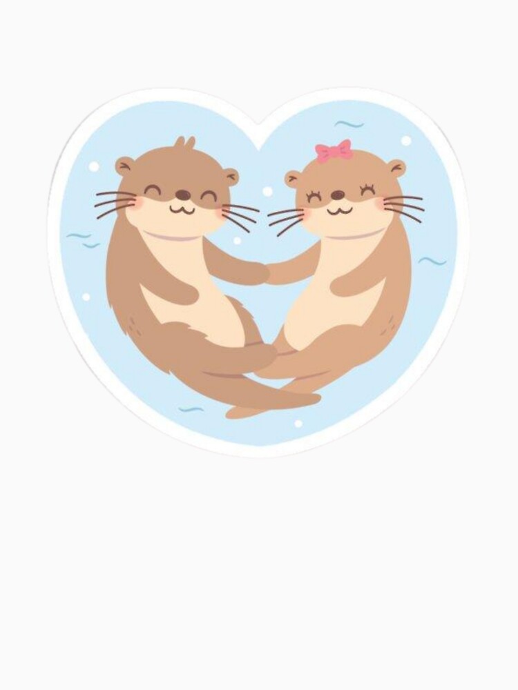 Cute Otters Holding Hands Heart - Significant Otters Couple - Kawaii Sea Otter Love Sticker by ZYNORAworld