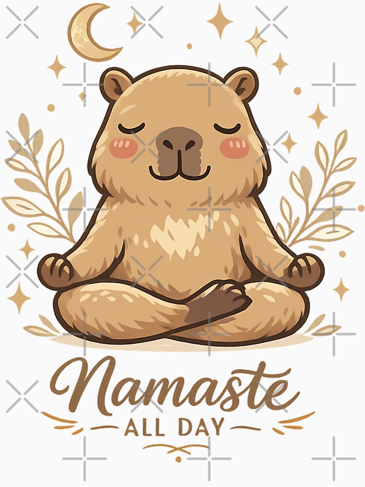 Cute Meditating Capybara “Namaste All Day” Yoga Aesthetic Illustration by MartBook