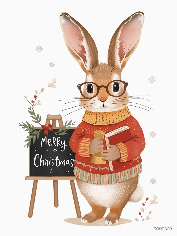 Teacher Bunny Merry Christmas Design by zoocore