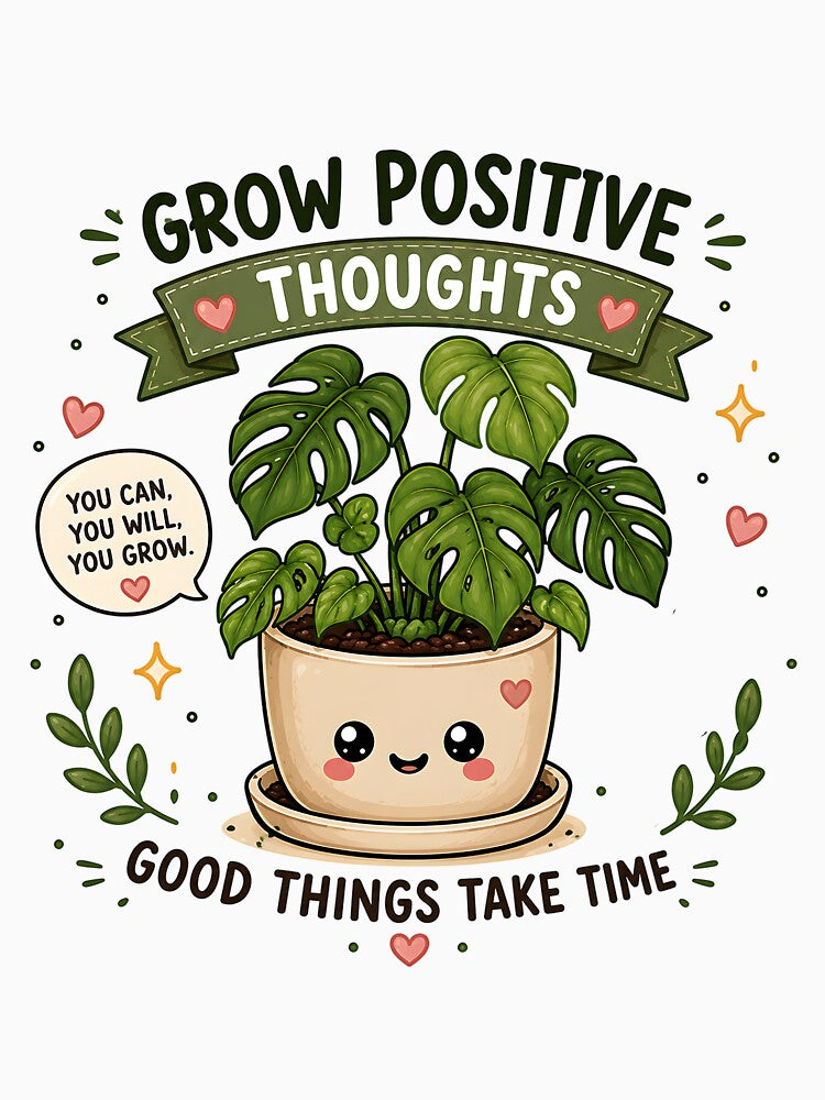 Grow Positive Thoughts | Cute Kawaii Monstera Plant Sticker | Motivational Plant Lover Gift by Peace-of-mind