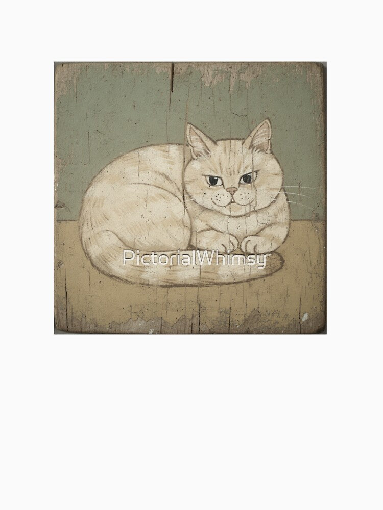 Annoyed Cream Loaf Cat Folk Painting by PictorialWhimsy