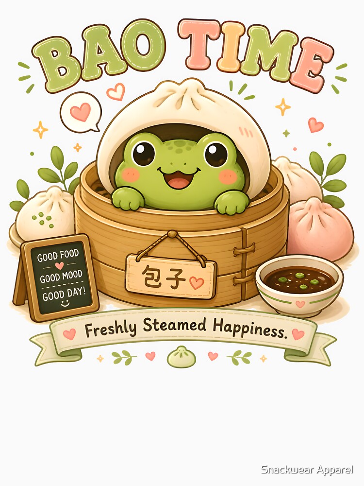 Cute Bao Bun Frog Kawaii T-Shirt | Steamed Dumpling Frog Foodie Aesthetic Gift by Snackwear Apparel