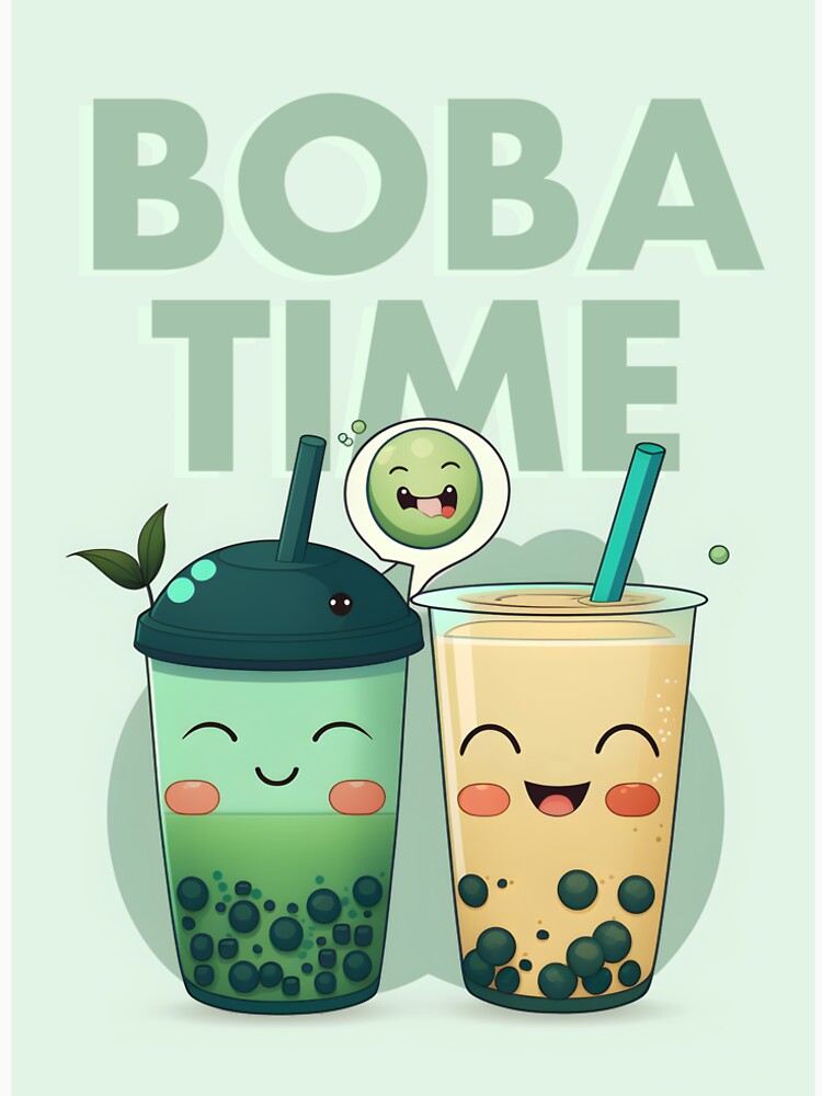 Boba Time smiling Bubble Tea Green Matcha & Mango by ElevenVoid