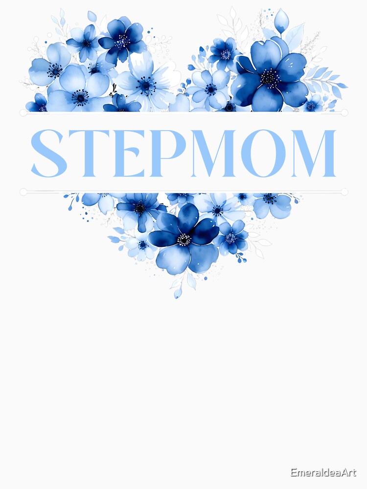 Stepmom – Blue Floral Heart Watercolor Illustration by EmeraldeaArt