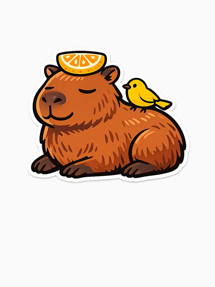 Unbothered Capybara With Orange Slice and Bird by eignvalue