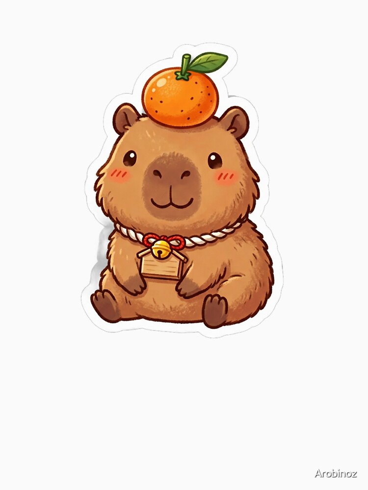 Cute Capybara with Orange Yuzu Japanese Kawaii by Arobinoz