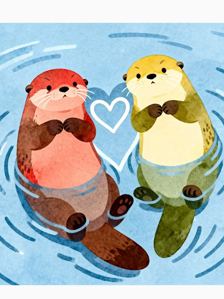 Significant Otter - Whimsical Watercolor Otters in Love by HappySproutArt