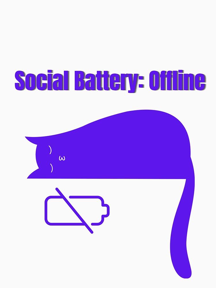 Social Battery Offline Funny Introvert Cat T-Shirt by Talisprojekt