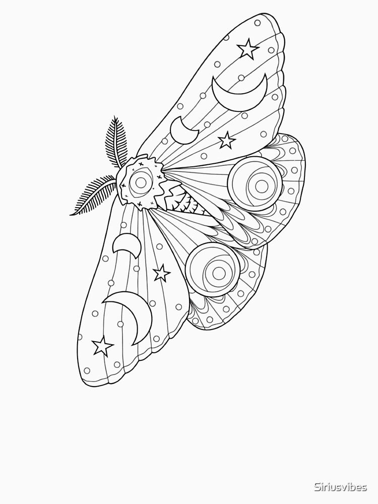 Celestial Lunar Moth Mystic Line Art by Siriusvibes
