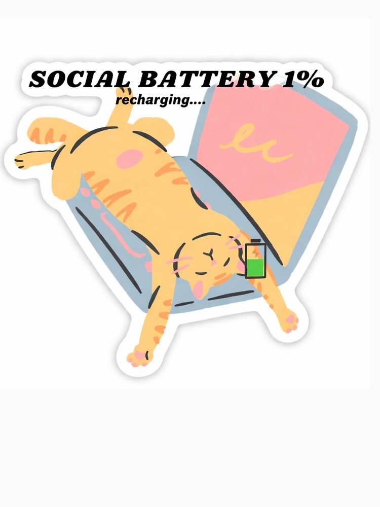 Social Battery 1% Recharging Cat – Funny Introvert Cute Sleeping Kitty Sticker by sumodesign