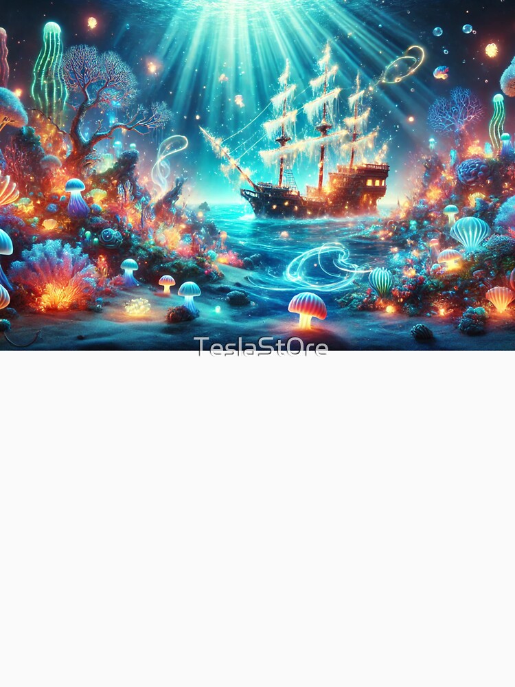Underwater Fantasy with Pirate Ship and Glowing Coral by TeslaSt0re