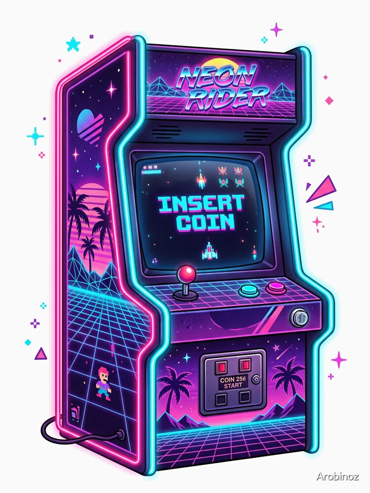 Retro 80s Arcade Cabinet Synthwave Neon Gaming Vintage by Arobinoz
