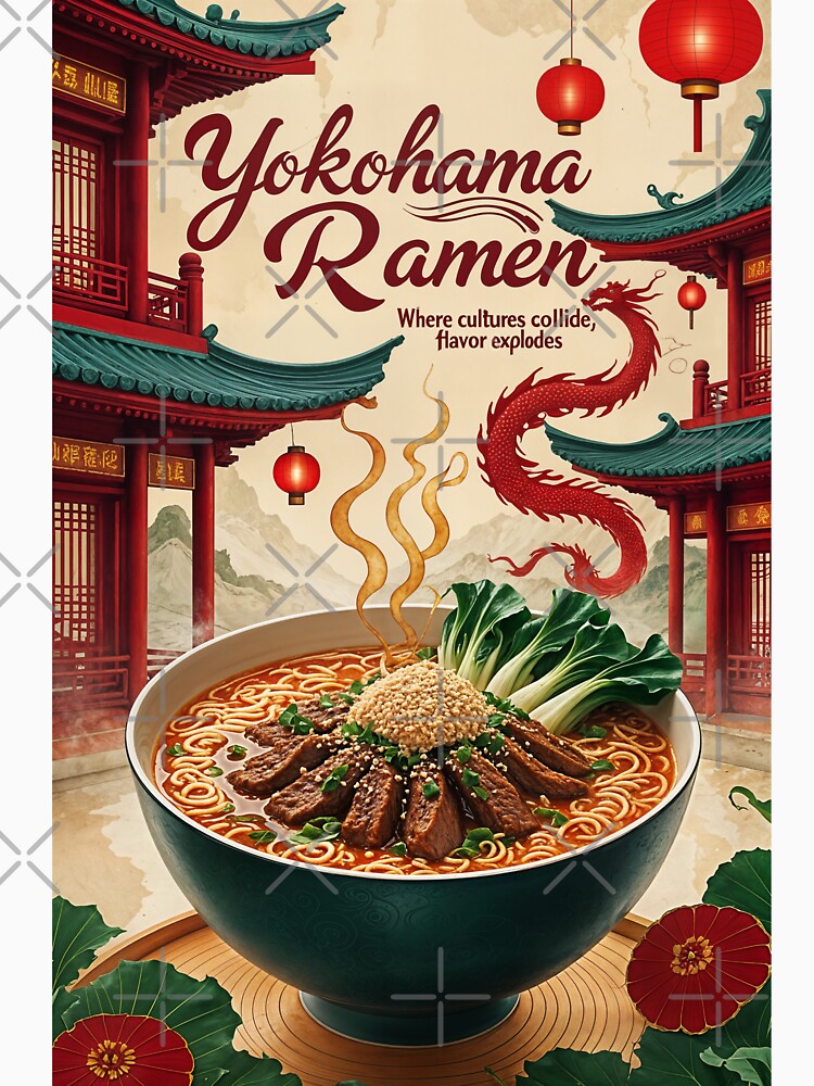 Yokohama Chinatown Ramen Poster – Fusion Noodle Art by Ceemko's Vintage Corner