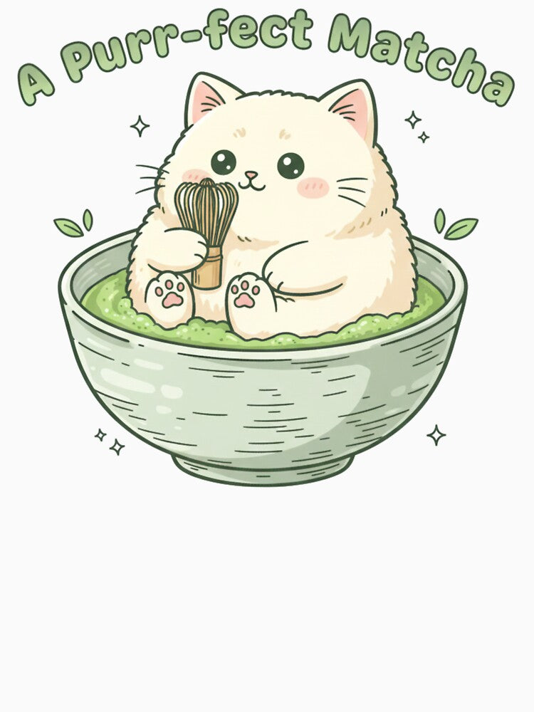 A Purr-fect Matcha | Cute Cat & Green Tea Lover Design by shellymope