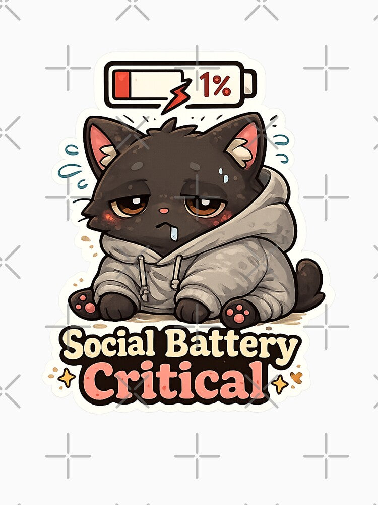 Social Battery Critical Cat Shirt | Funny Introvert Cat Social Battery Low Gift by MrDev