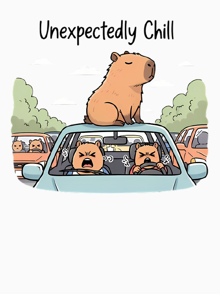 Unexpectedly Chill Capybara in Traffic - Calm Commuter Humor by FreshPrintCo