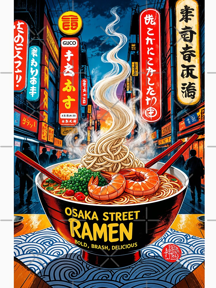 Osaka Street Ramen Poster – Bold Japanese Noodle Art by Ceemko's Vintage Corner