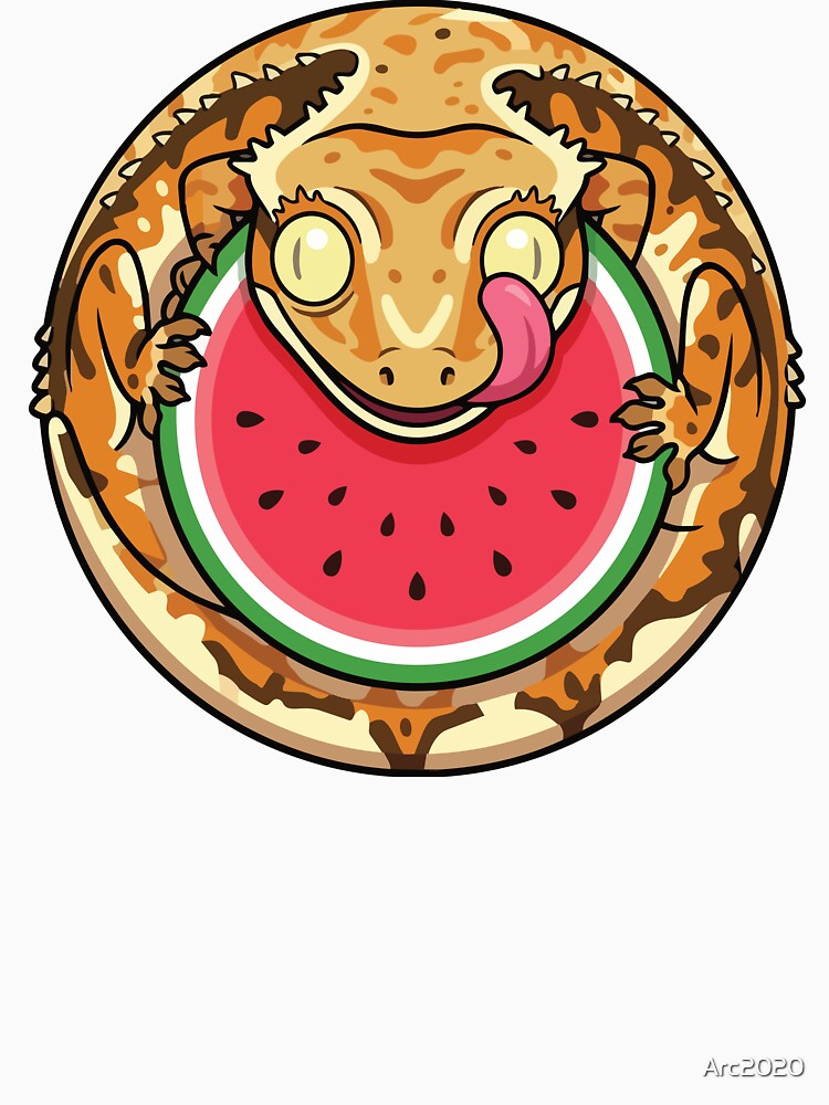 Funny Crested Gecko Watermelon Slice Licking Eye by Arc2020