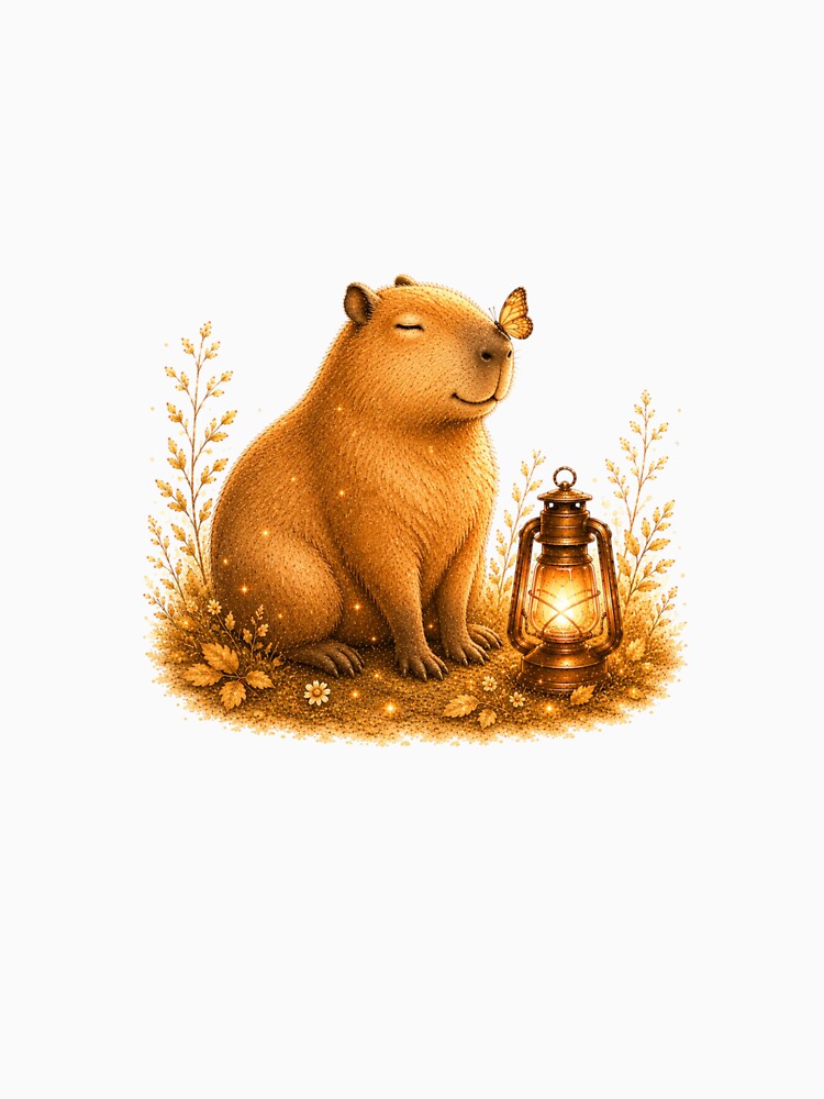 Zen Capybara Butterfly Vintage Golden Hour Art by AQUILAKREO