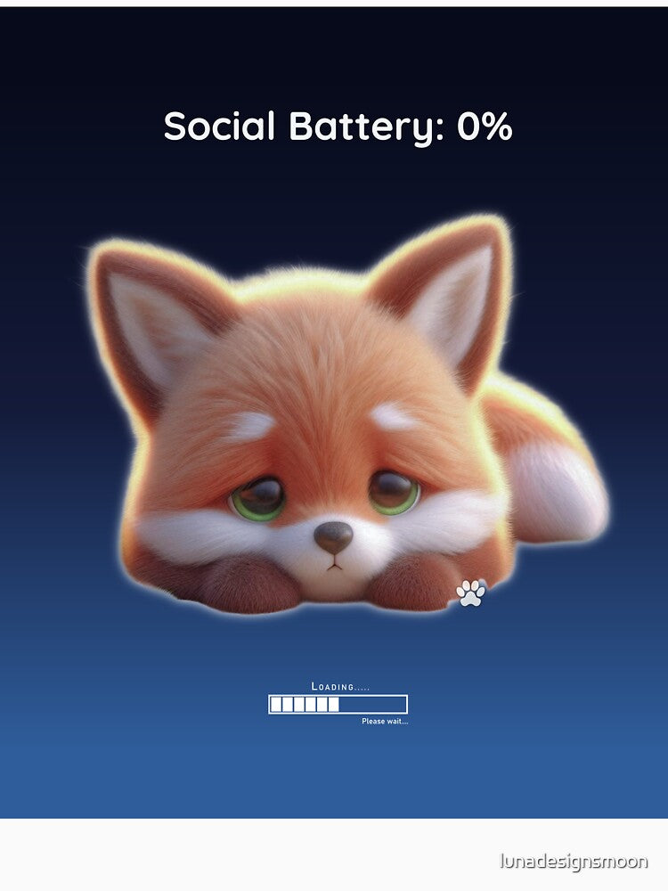 Social Battery 0% Fox – Cute Low Energy Kawaii Animal Night Aesthetic Design by lunadesignsmoon