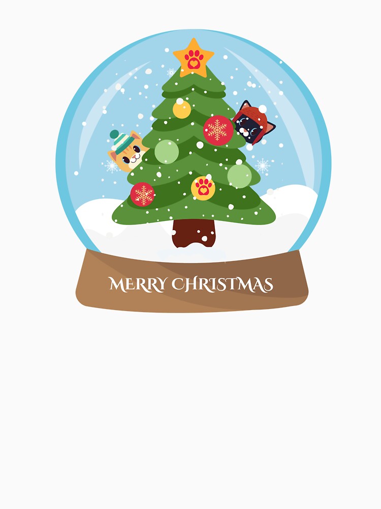 Merry Christmas Cats in the Snow Globe with Christmas Tree Ginger Cat Black Cat by forthecatssake