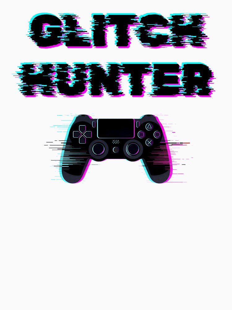 Glitch Hunter – Neon Glitch Gaming Text and Controller Art by PHRASEandSTYLE