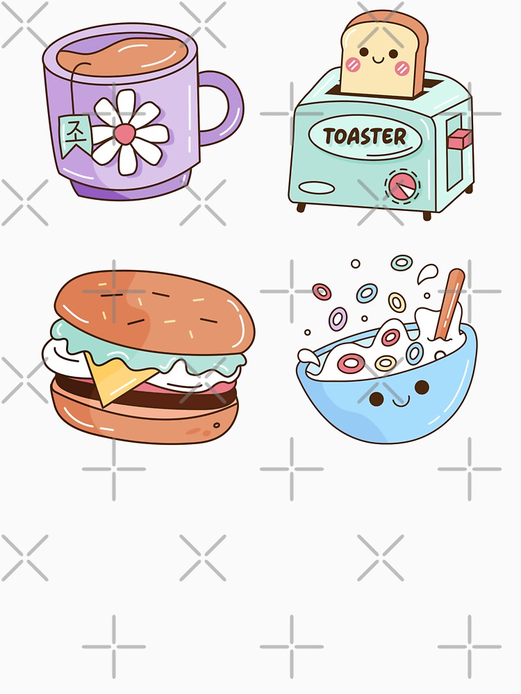 Perfect Breakfast Kawaii Illustration, Set of 4 Cute Kawaii Designs by OFMdesigns