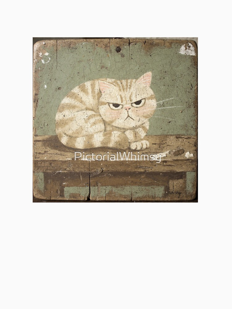 Grumpy Cream Tabby Folk Art Cat by PictorialWhimsy